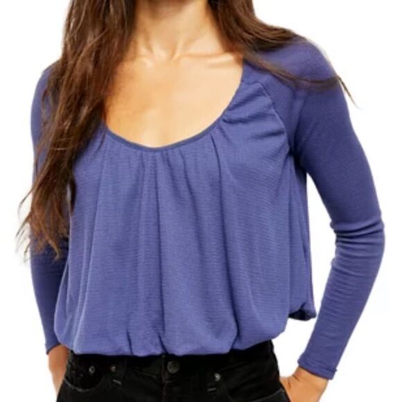 NWT Free People Bondi Thermal Cropped Swing Top in Blue - Picture 1 of 7
